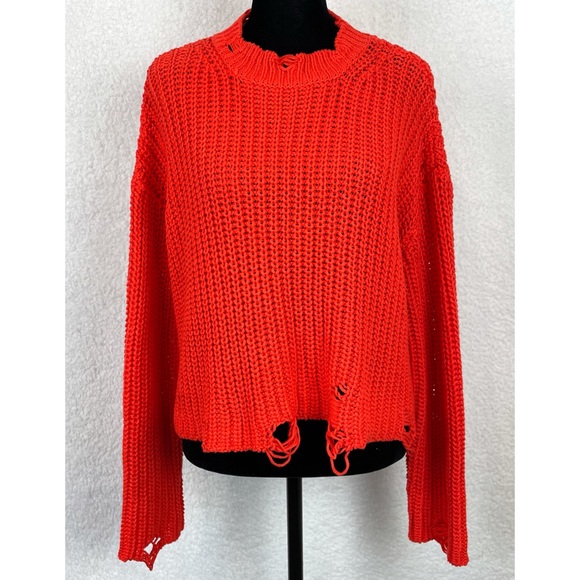 ZARA • Orange Distressed Knit Cropped Sweater - Picture 13 of 16